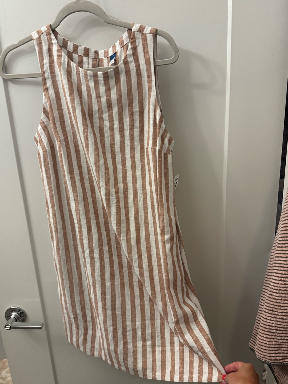 Old Navy Linen White and Tan Striped Sleeveless Mini Dress